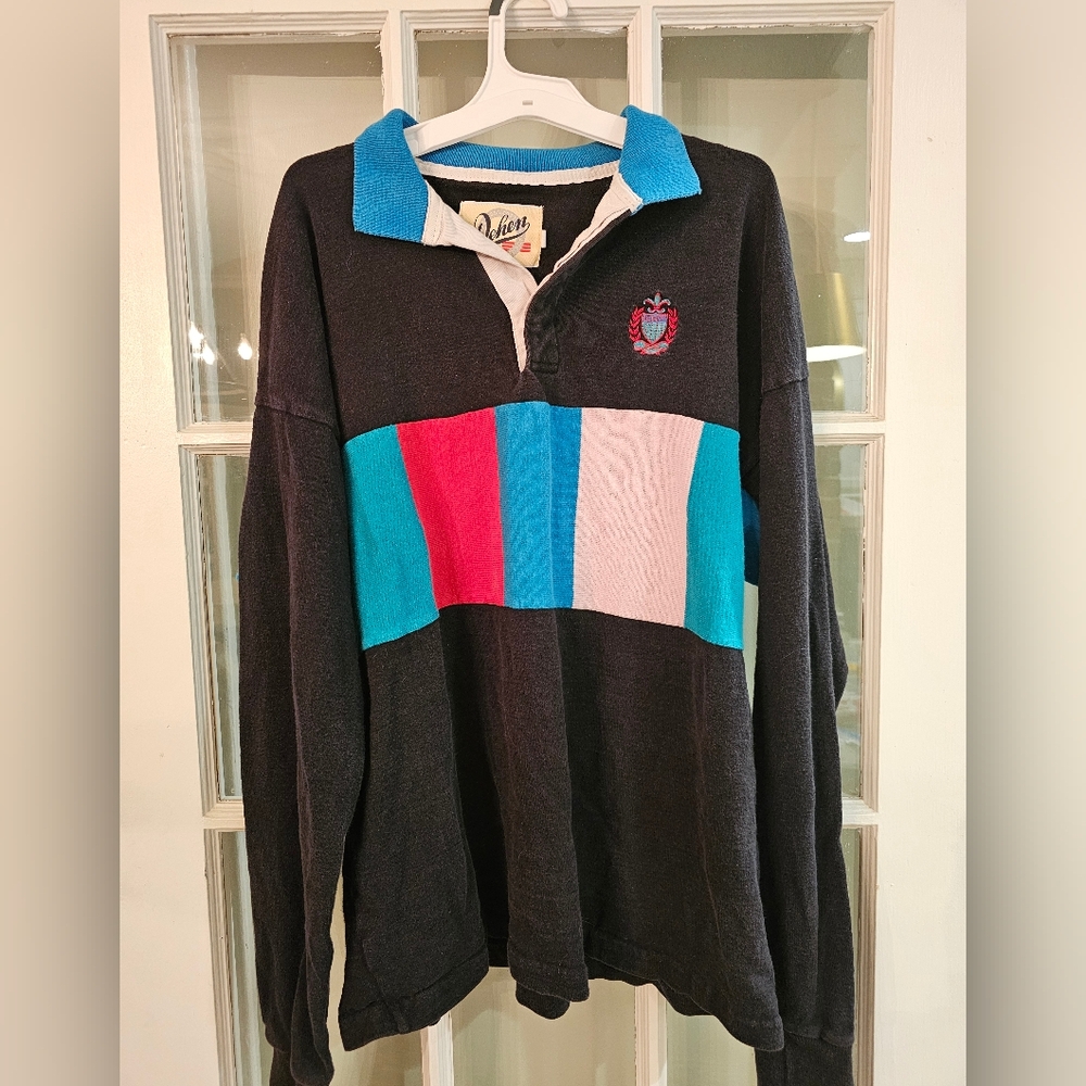 Vintage Dehen Black and Multicolor polo Shirt